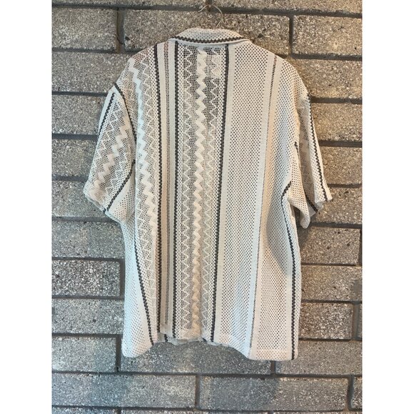 Denim & Flower Ricky Singh Mens XL White Crochet Knit Button-Up Shirt With Black - Picture 6 of 8